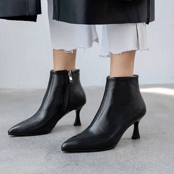 

Women's genuine leather thin high heel pointed toe ankle boots sexy ladies wedding boots autumn short booties comfortable shoes