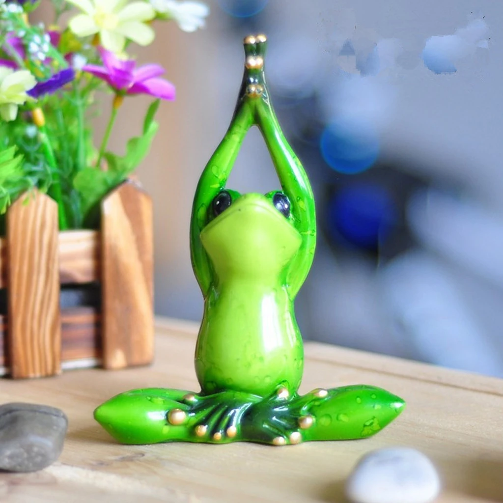 Ручной работы смолы 3D Йога фигурки лягушек статуи приборной панели автомобиля офисный стол - Цвет: b