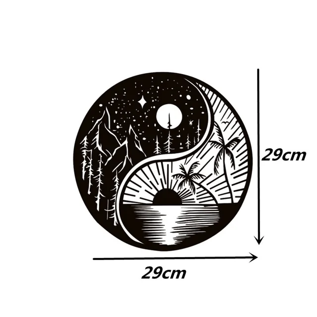 Nap És Holdfém Fal Dekoráció-Kézzel, Fekete/Fehér Dekoráció Yin Yang Inspiráció, Otthoni Természetes Szél Hold - Image 6