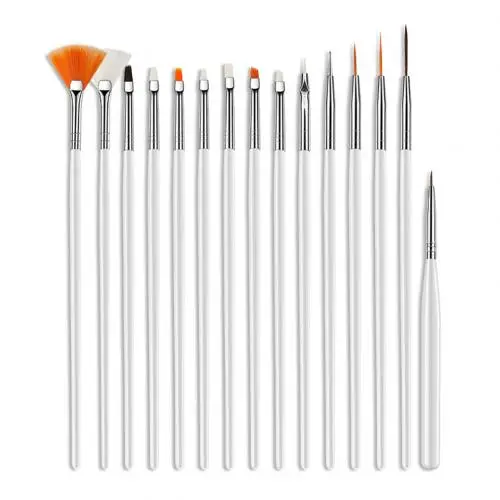 New 15Pcs Nail Art Hook Line Dotting Drawing Pen Polish Makeup Brushes Manicure Tool Brushes Tools Gel Painting Pen - Color: White