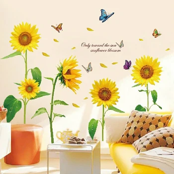 

Butterfly Sunflower Removable Wall Stickers Home Decor Living Room DIY House Decoration Tile Wallpaper Stick on the Wall