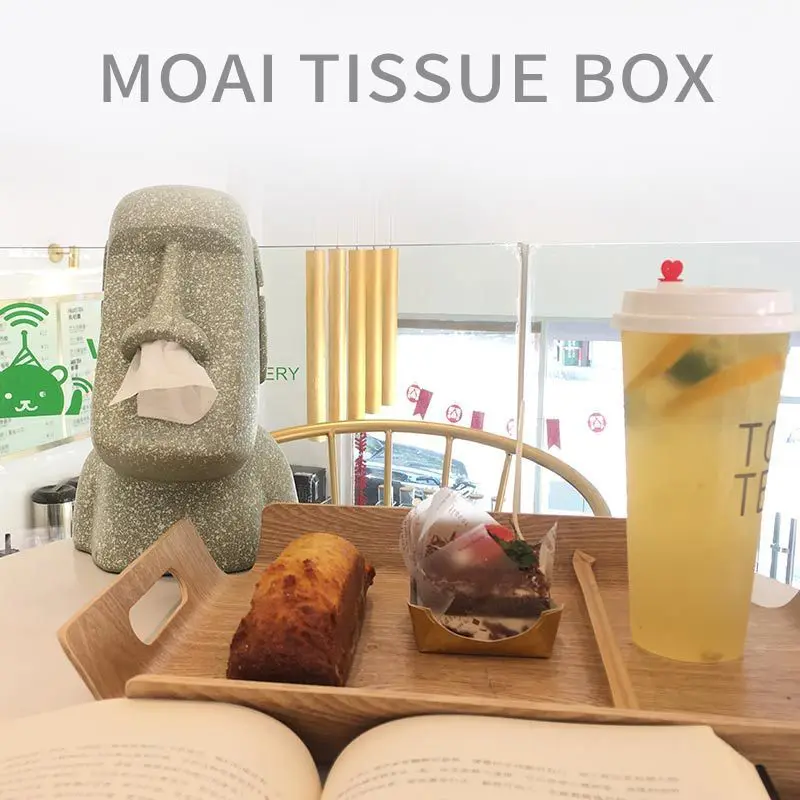 Коробка для салфеток из полимера квадратная Moai моделирование recreation Island портретная каменная Бытовая ткань Take Stone люди ткани Take