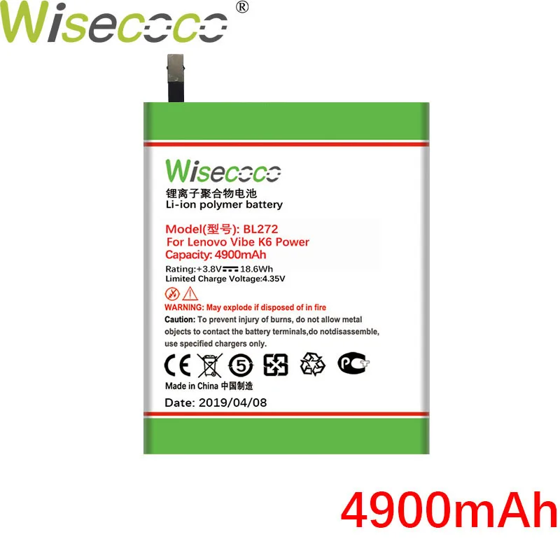 Wisecoco BL272 4900 мАч новая производственная батарея для lenovo Vibe K6 power XT1662 K33A42 телефон Высокое качество Замена+ номер отслеживания