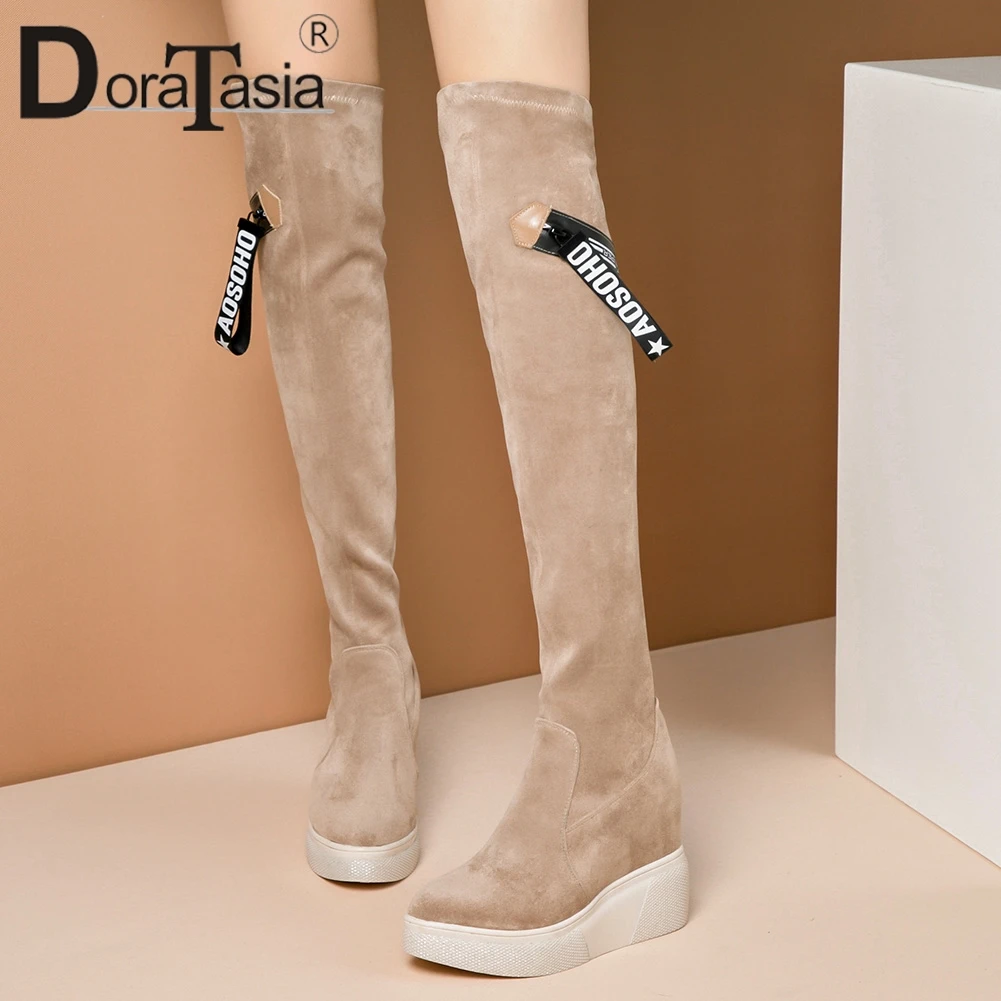 DORATASIA/Новые модные высокие сапоги до бедра, большие размеры 32-40 обувь на платформе, увеличивающая рост Женские Повседневные Вечерние Сапоги выше колена