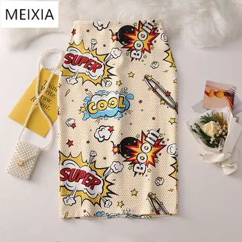 

MEIXIA Women's Pencil skirt 2020 New Cartoon Mouse Print High Waist Slim Skirts Young Girl Summer Large Size Japan Female Falda