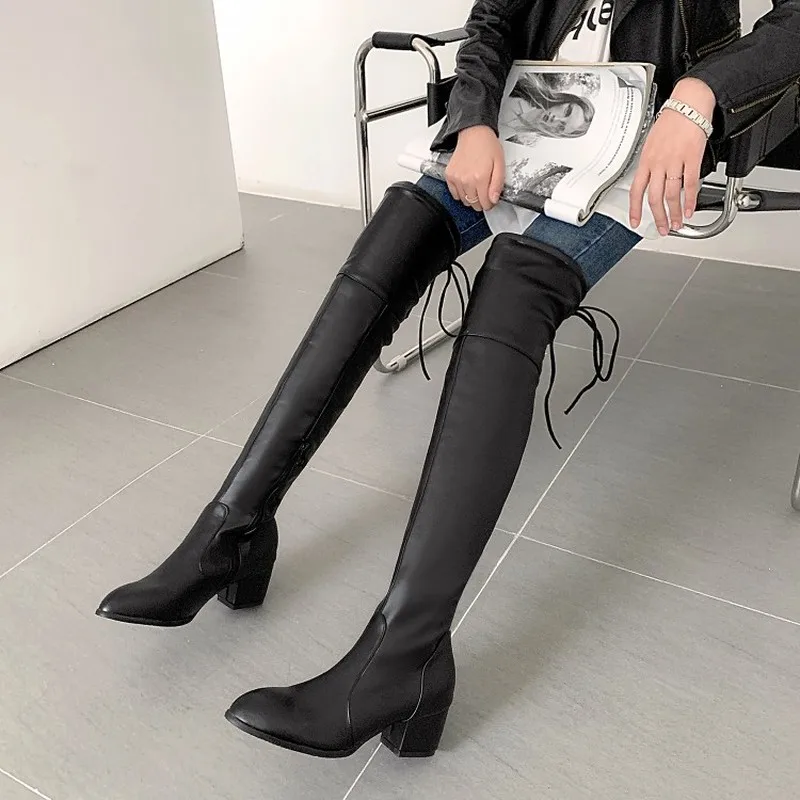 Brand New Winter Sexy Black White Women Thigh High Boots Glamour 5.5cm Heels Lady Riding Shoes Plus Size Over-the-Knee boots