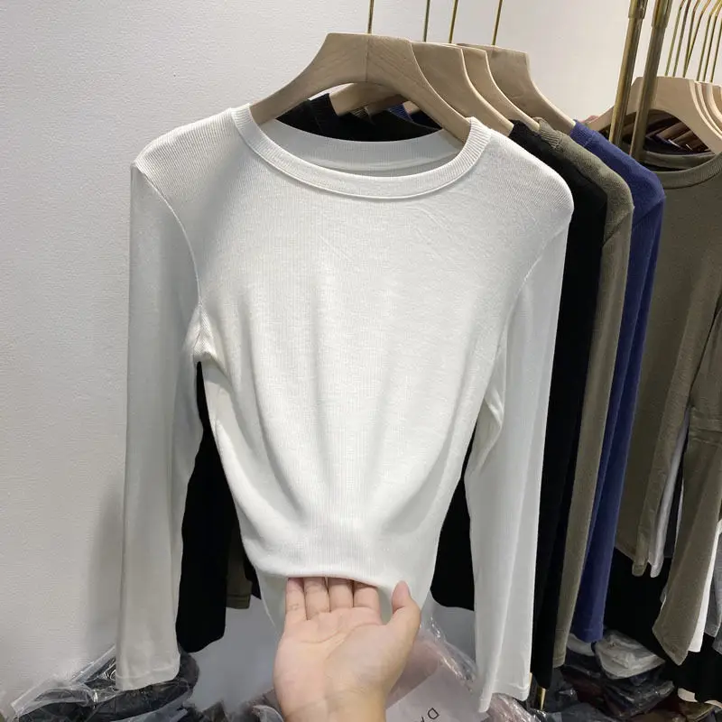

2020 Autumn And Winter New Women's All-Match Thin Top 95 Cotton Solid Color Long-Sleeved T-Shirt Bottoming Shirt