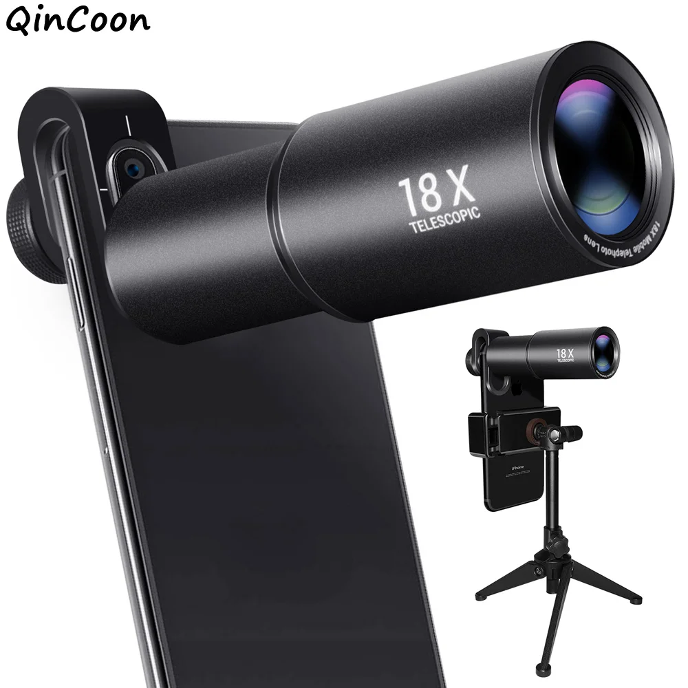 

18X Zoom Telephoto Lens with Tripod 4K HD Monocular Telescope Aluminum Alloy Phone Camera Lens for iPhone Smartphone Mobile