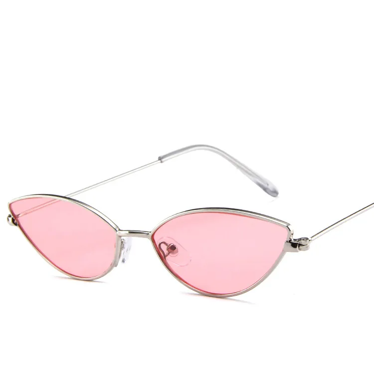 Mew винтажные женские солнцезащитные очки кошачий глаз, маленькие треугольные солнцезащитные очки, модные цветные линзы, женские очки с металлической оправой UV400 - Цвет линз: Pink