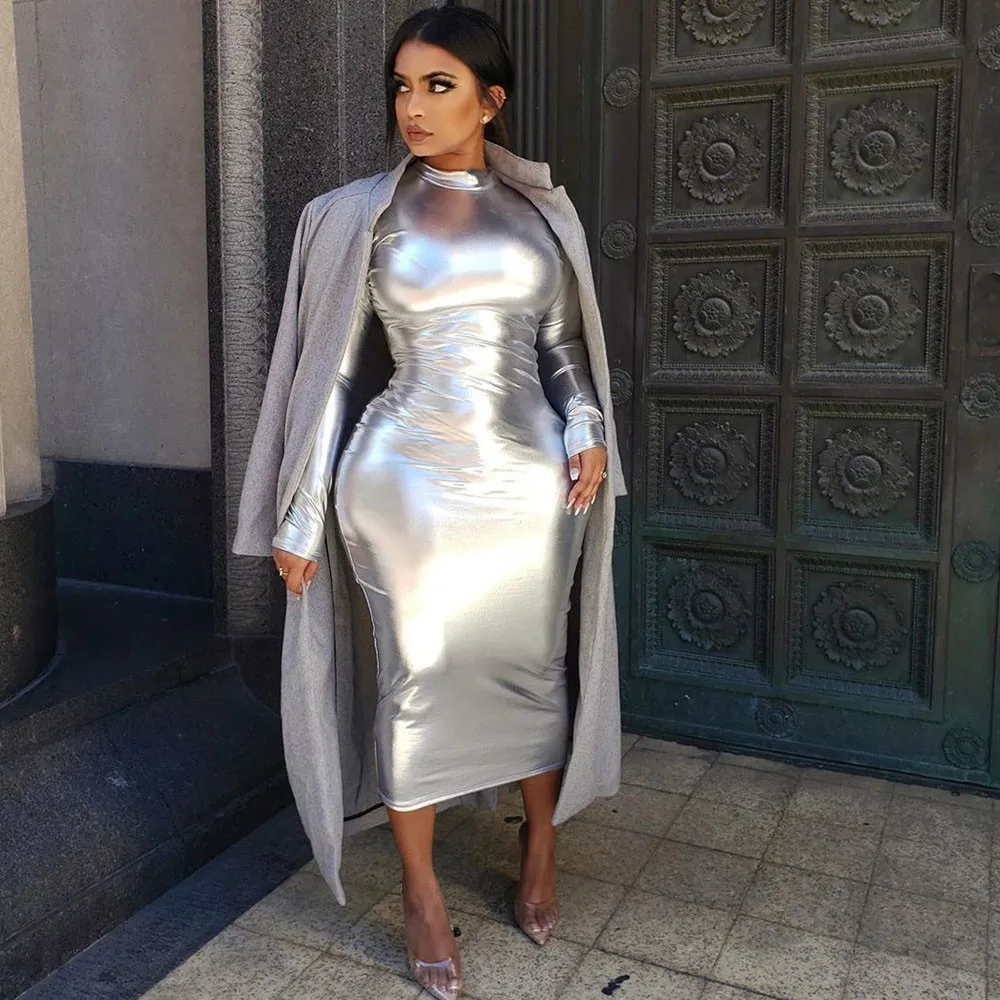 Metallic Club Party Dress Women 