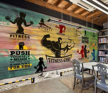 

CJSIR 3d Wallpaper Mural Nostalgic Graffiti Retro Wooden Plank Sports Fitness Club Background Wallpapel De Parede Home Decors