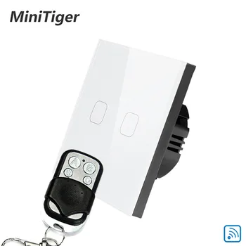 

Smart Home EU Standard crystal glass panel Remote Power touch switch Wireless Remote control touch light wall switch 2 gang