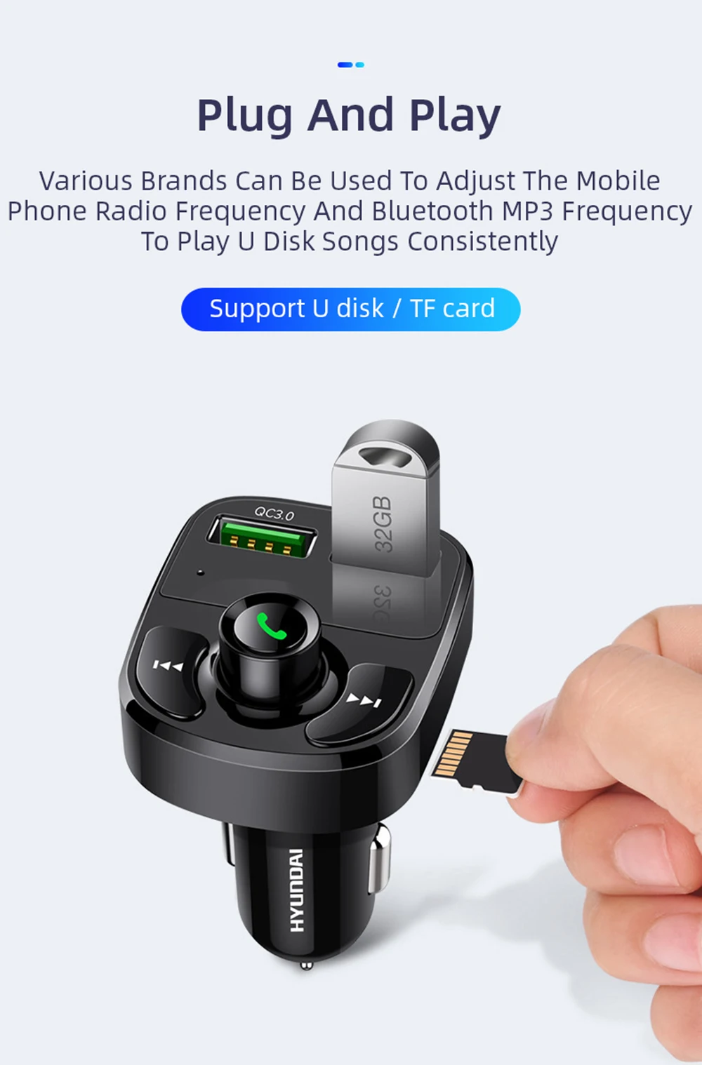 MP3-плеер Bluetooth Dual USB быстрое автомобильное зарядное устройство QC 3,0 для телефона в автомобильном комплекте Bluetooth fm-передатчик модулятор аудио Автомобильное зарядное устройство