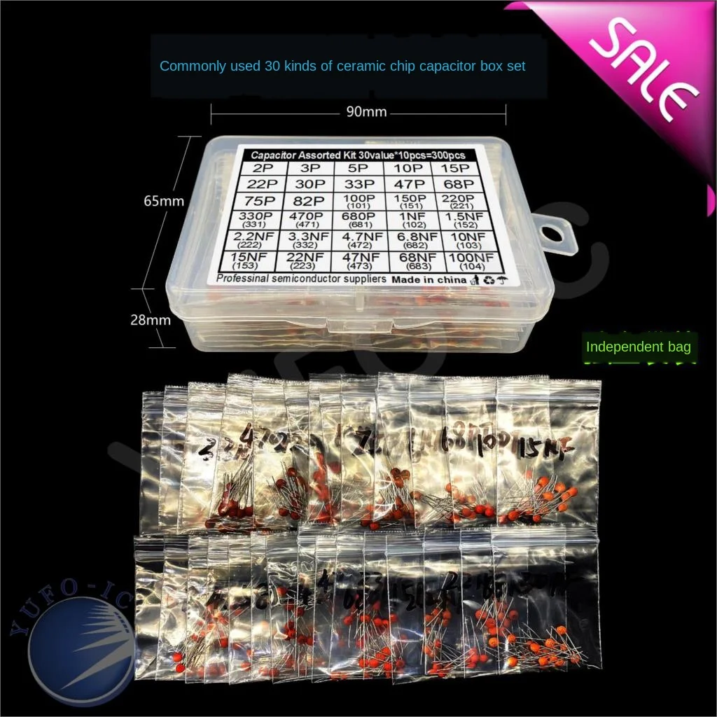 2pf-0.1uf 100nf Ceramic Capacitor Kit 30Values 2/3/5/10/15/22/30/33/47/68/75/82/100/150/220/330/470/680/pf/p 1/1.5/2.2/3.3/NF ceramic capacitor