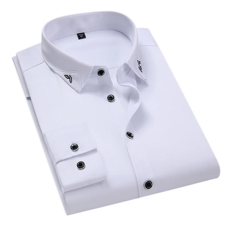 

Men's Shirt Long Sleeve Slim Fit Elasticity Shirt Collar Print Business Casual Clothes Male Shirt chemise homme