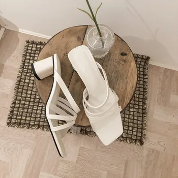 

Women Summer Outdoor Sandal High Square Heel Flip Flop Ladies Brand Women Slipper Elegant Women Slides Shoes