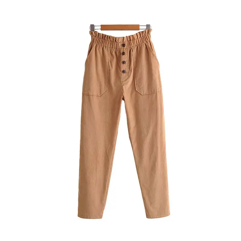 Vadim для женщин шикарные вельветовые брюки для девочек Твердые эластичный пояс карманы пуговицы женские винтажные базовые длинные брюки KB172 - Цвет: as picture