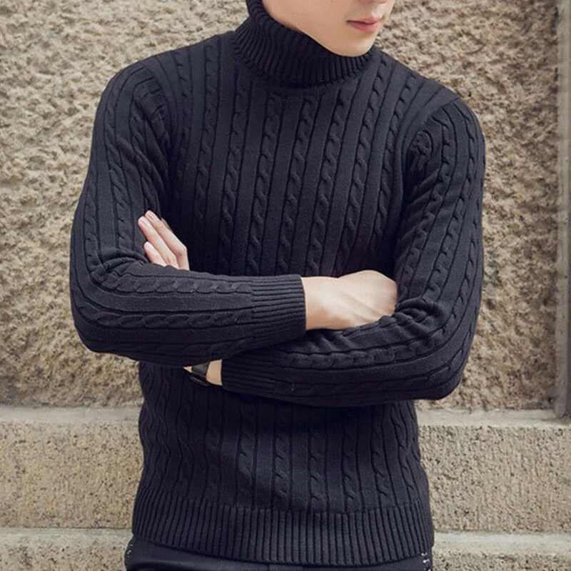 Fashion Winter Slim Warm Knit High Neck Pullover Jumper Sweater Men Elegant Chic Comfortable Solid Long Sleeve Knitwear | Мужская одежда