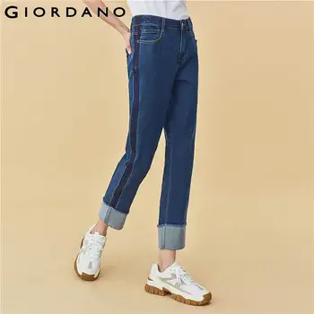 

Giordano Women Jeans Roll Up Cuffs Ankle Length Denim Jeans Button Closure Zip Fly Solid Casual Vaqueros Mujer 05420331