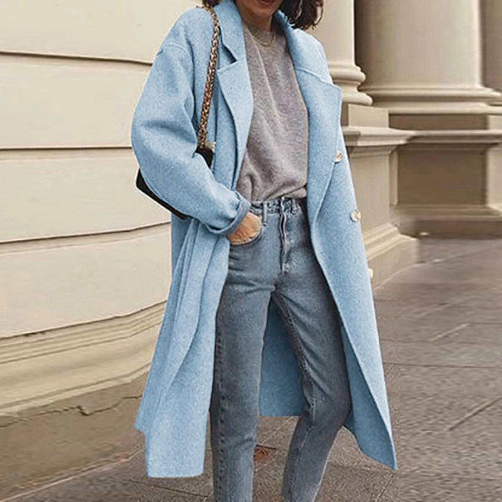 Women's Faux Elegant Wool Thin Coat Trench Jacket Ladies Slim Long Overcoat Outwear Vintage Long Sleeve Pockets Female Outerwear 1