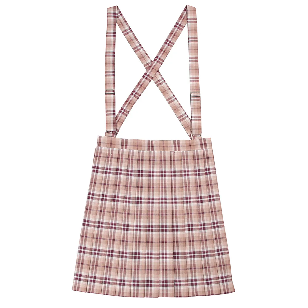 Suspender Skirt Летний японский светильник с высокой талией, коричневая, фиолетовая клетчатая юбка, Студенческая, винтажная, свободная, JK, Униформа, плиссированная юбка, студенческий стиль - Цвет: Suspender Skirt