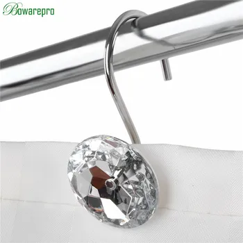 

12pcs Hooks Curtain Hooks Rhinestones Shower Bathroom Shower Curtain Hook Metal For Poles Decorative Fashion Durable Hot!