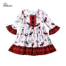 Коллекция года, брендовые рождественские вечерние платья в клетку с оленем для маленьких девочек вечерние платья с длинными рукавами для девочек