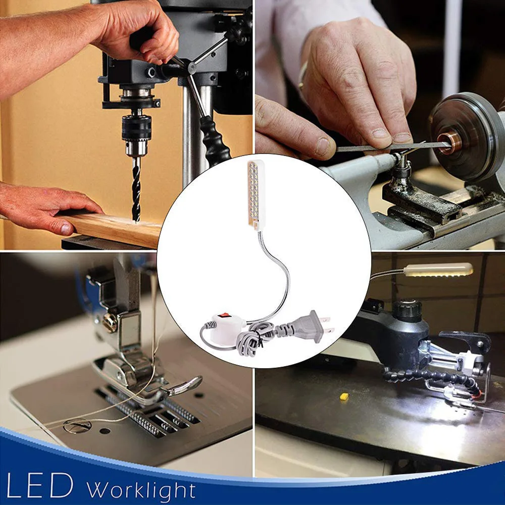 Lampe de travail pliable à 30 LED pour Machine à coudre, avec col de cygne, Base magnétique, pour perceuse, presse, établi