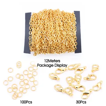 

12 Meters 2*3/3*4mm Gold/Bronze/Silver Color Necklace Chain Set With Lobster Clasp Hooks Jewelry Making Findings DIY Chains