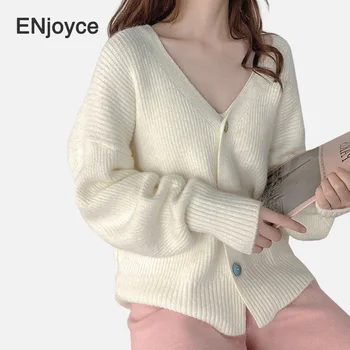 

Autumn 2020 Casual Rabbit Fur Blend Knitted Long Sleeve Cardigans Sweaters Oversize Coat Korean Style Femme Warm Clothes