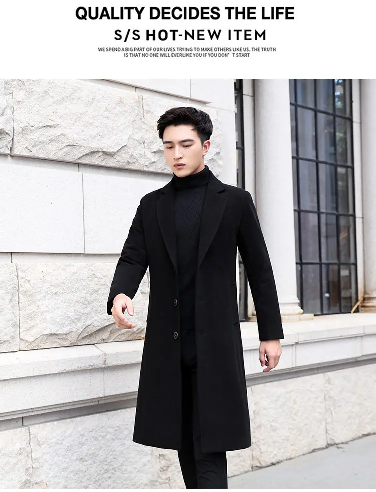 Мужской Тренч, зима, деловой Повседневный Тренч, Мужская Корейская версия, приталенное мужское длинное пальто, мягкое черное пальто для мужчин