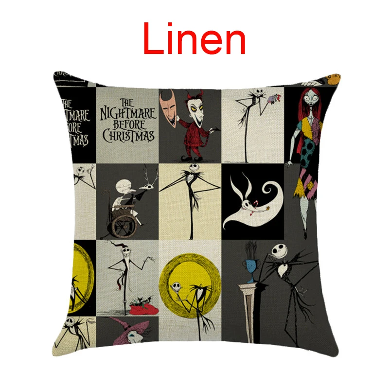 

Linen Cushions Cover Skeleton Jack Christmas Decorative Pillows for Sofa Pillow Case Decor Home Cushion Cover 45x45cm Housewares