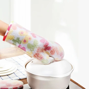 

Food grade thickening and cotton double silicone glove flowers for the microwave oven for protection hot skid