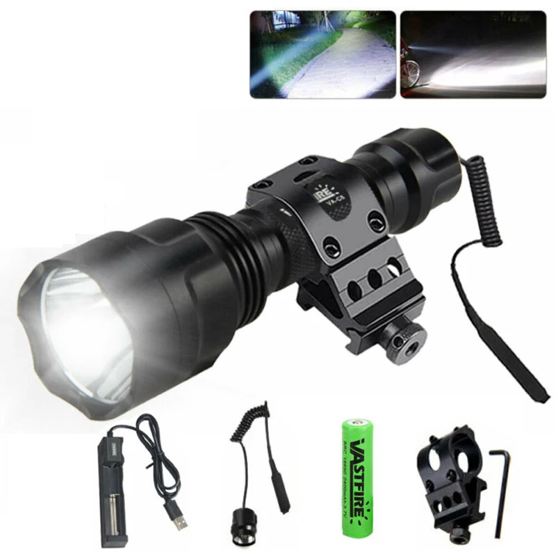 Details about   C8 Tactical Flashlight Torch Hunting LED Weapon Gun Light w/ QD Picatinny Mount 