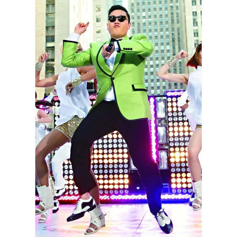 

Custom Green Men Suits Style Jacket Performance Stage Suits Slim Fit 2 Pieces Prom Tuxedos Men Blazer (Jacket+Pants)
