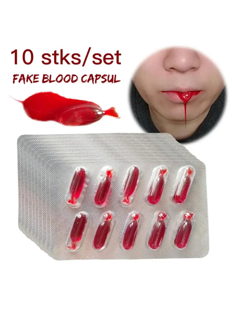 10 штук в упаковке профессиональная поддельные пилюля с кровью Специальные Хэллоуин Зомби нарядное макияж капсула крови Хэллоуин Страшные Шутки Игрушка реквизит