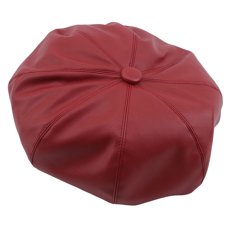 GAOKE PU Leather octagonal cap newsboy cap Retro literary female snapback cap Leisure hat accessories