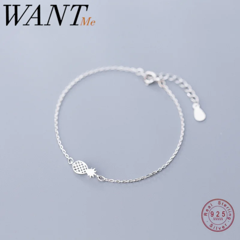 Женский минималистичный браслет WANTME из настоящего серебра 925 пробы с ананас