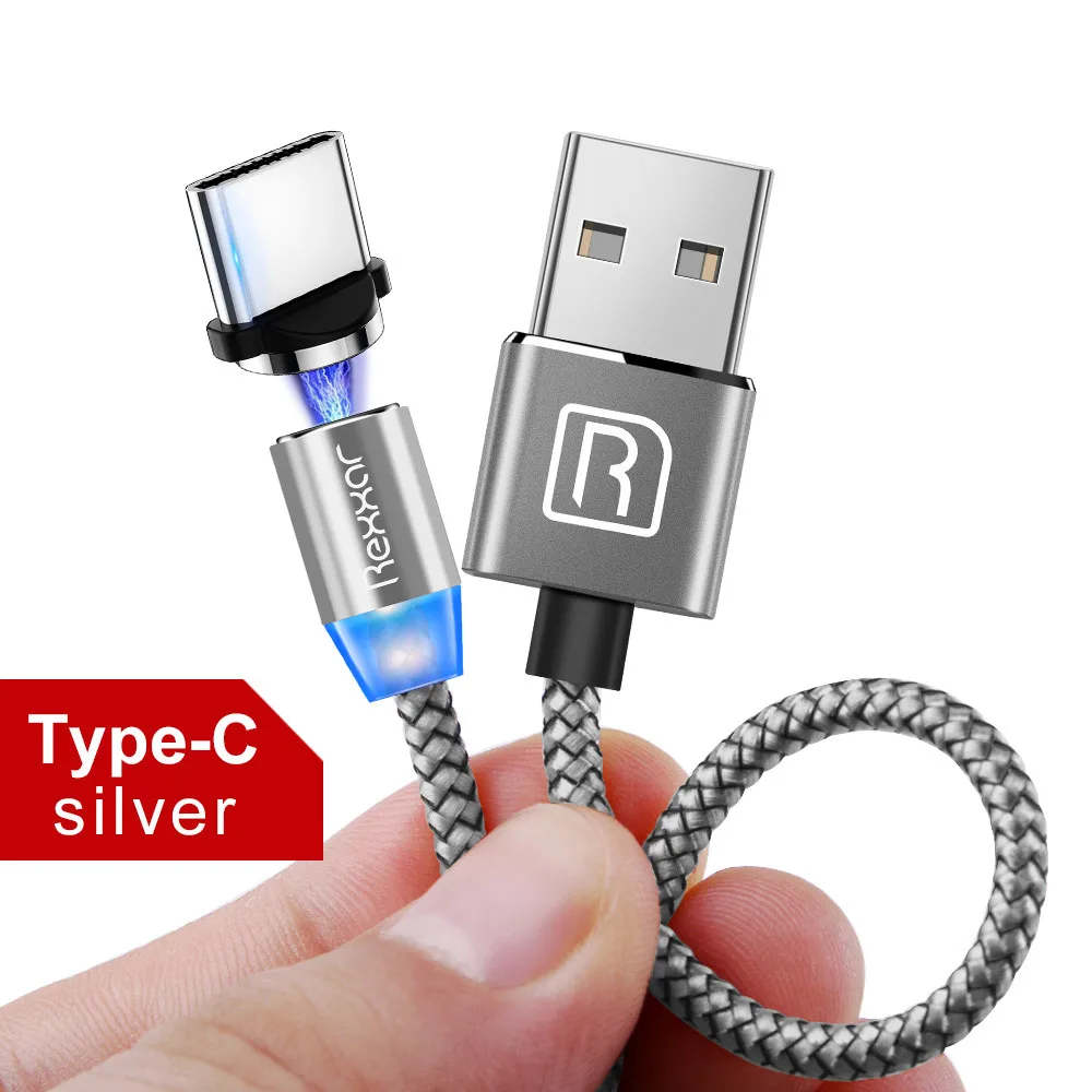 Магнитный кабель Быстрая зарядка usb type C кабель магнитное зарядное устройство Micro USB кабель мобильного телефона Кабели для Samsung iphone USB шнур 1 м - Цвет: USB Type C Silver