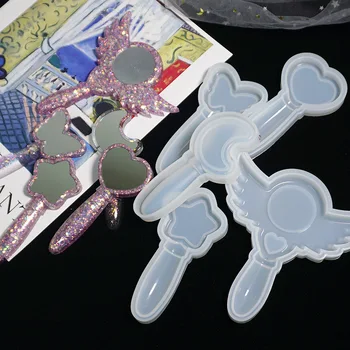 

DIY Crystal Epoxy Wings Love Stars Portable Small Mirror Silicone Mold For DIY Making Finding Accessories Jewelry