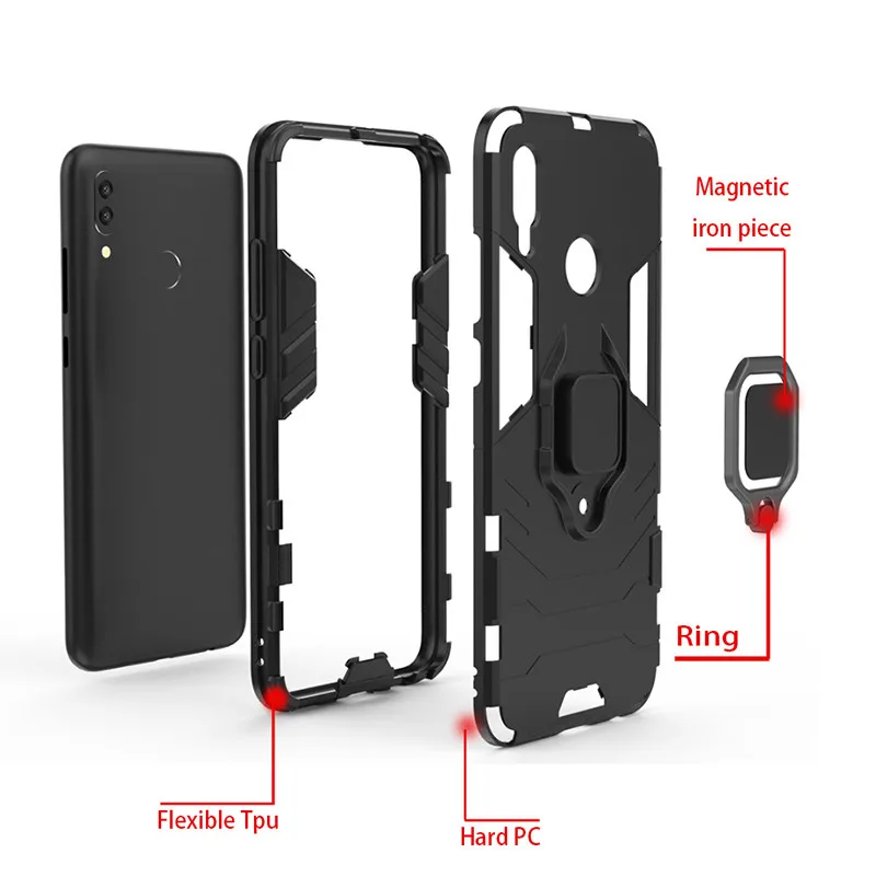 Huawei Honor Protective Phone Case - Armor Ring Magnetic Card Holder, Shockproof Design