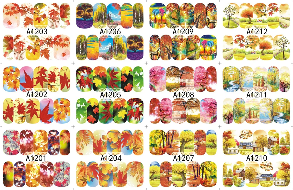 12 шт цветы наклейки для ногтей Водные Наклейки для ногтей 25X16 см Цветочные наклейки для ногтей-дизайны для ногтей татуировки гвоздь обертывания - Цвет: A1201-1212