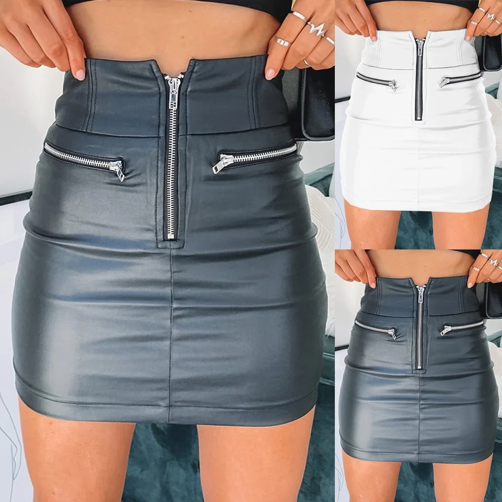 Women Summer High Waist Skirts Black Fit Slim XS Sexy Club Short Skirt Zipper Patchwork Mini Jupe Femme Tight Pencil Hot Leather | Женская