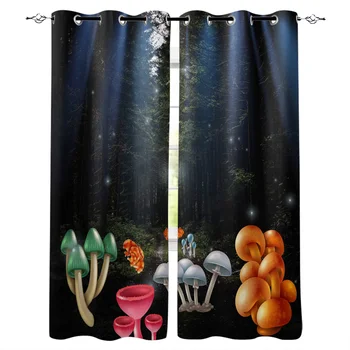 

Forest Mushroom Scenery Window Curtains Living Room Kitchen Curtains for Bedroom Left and Right Biparting Open Curtains