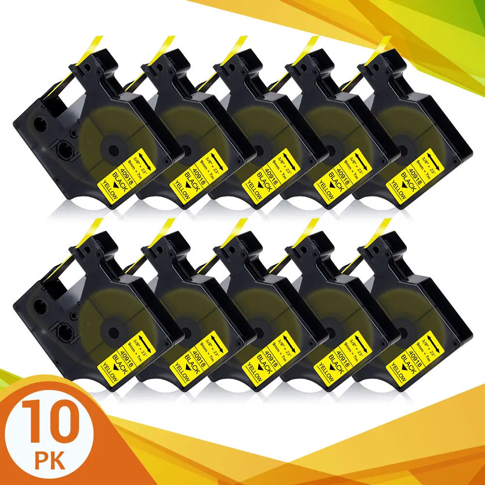 

10PK 9mm 40918 Tape For DYMO D1 Tape 40918 Black on Yellow Label Tape Printer Ribbon For DYMO Label Maker LabelManager 160 280