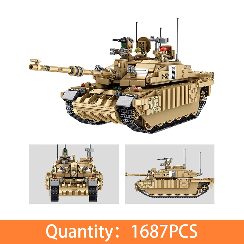 

1687pcs War military series British tank challenger model building blocks compatible legoed technic MOC bricks toys for children