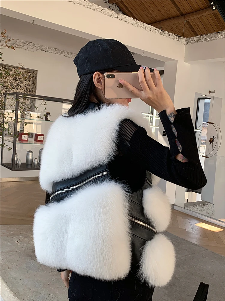 Whole Hide Fox Fur Vest Women's Short Style Thin
