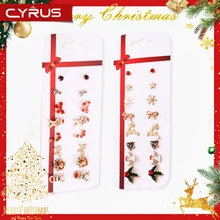 Набор из 8 пар, рождественские серьги-гвоздики для женщин, снежные мужчины, лося, бант, снежный цветок, новогодняя елка со звездой, золотые серьги