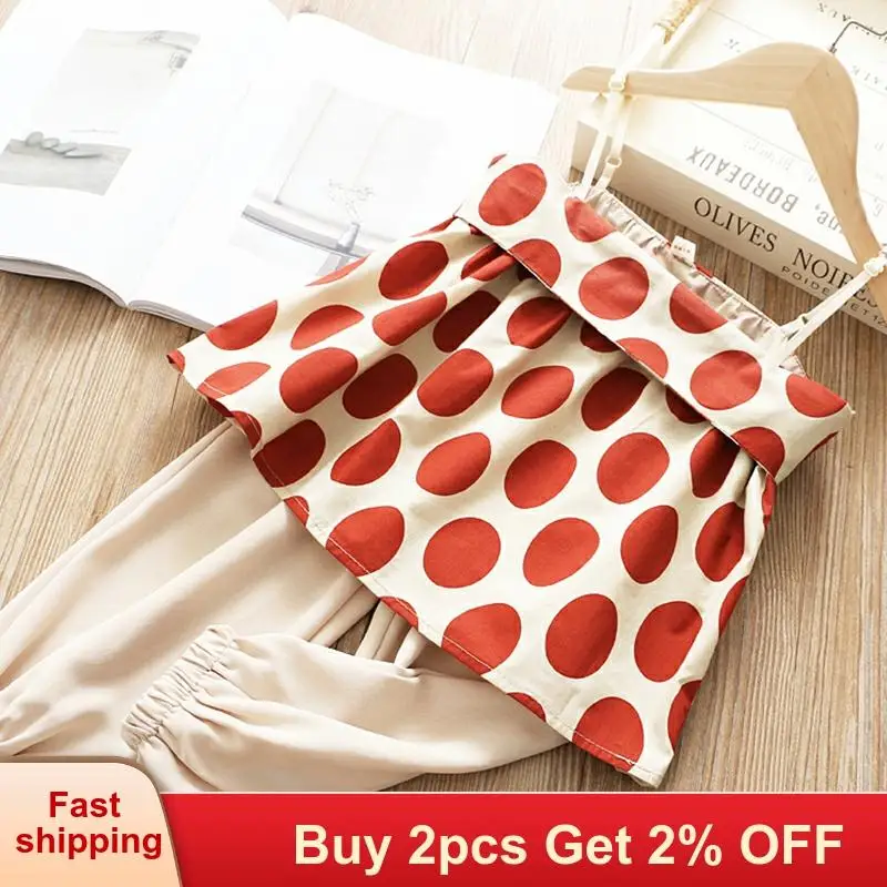 Одежда для маленьких девочек летние комплекты одежды детей топ в горошек с