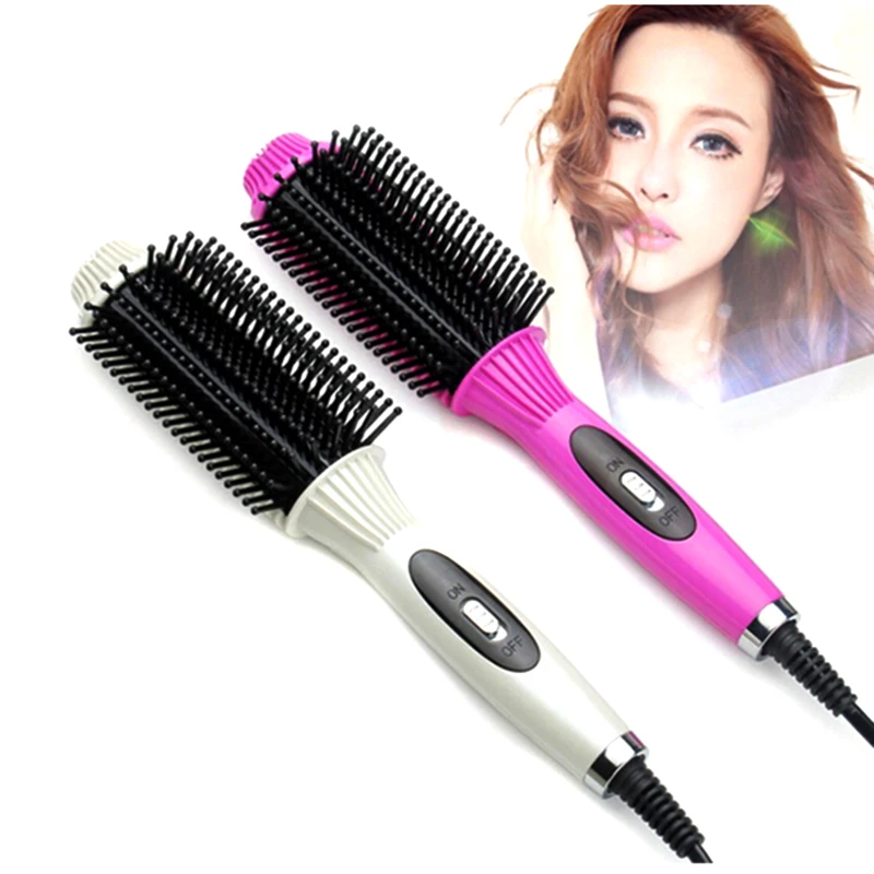 Anion Fast Heat Curler Hair Straightener Electric Hair Comb Brush Straightening Irons Multifunction Salon Curling Tool 2 Colors